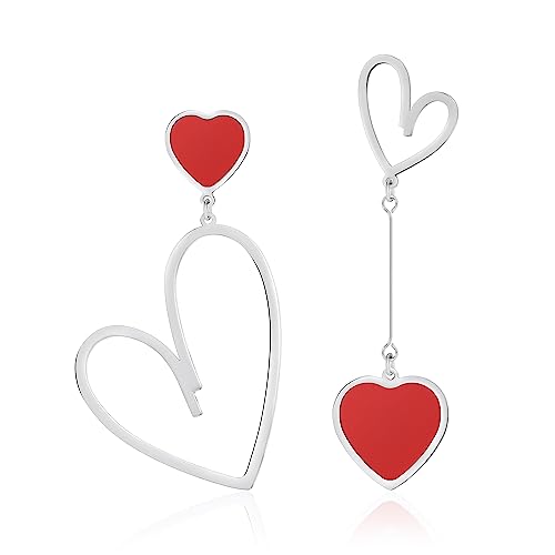 Linawe Herz Ohringe Rot, Edelstahl Schmuck Silber Hängeohrringe, Ohrringe Silber Hängend, Damenohrringe Grosse Lover Ohringe, Tropfen Titan Ohrringe Set von Linawe