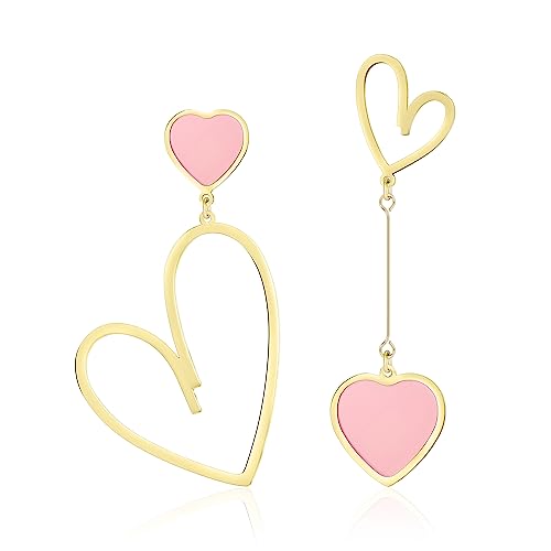 Linawe Herz Ohrringe Pink Schmuck, Ohrringe Gold Hängend, Hängeohrringe Ohrhänger Edelstahl Ohrringe Damen, Damenohrringe Grosse Lover Ohrringe, Statement Goldene Ohringe von Linawe
