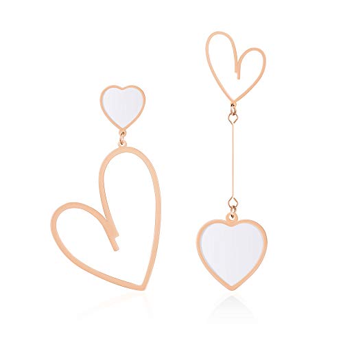 Linawe Herz Ohrringe Weiß, Hängeohrringe Ohrhänger Rosegold, Edelstahl Ohrringe Damen, Modeschmuck Damenohrringe Hänge Ohrringe, Statement Ohringe von Linawe
