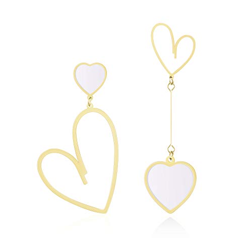 Linawe Herz Ohrringe Weiß Hängeohrringe, Edelstahl Ohrhänger Damen, Lover Hänge Ohrringe, Gold Goldene Damenohrringe Geschenke für Frauen von Linawe