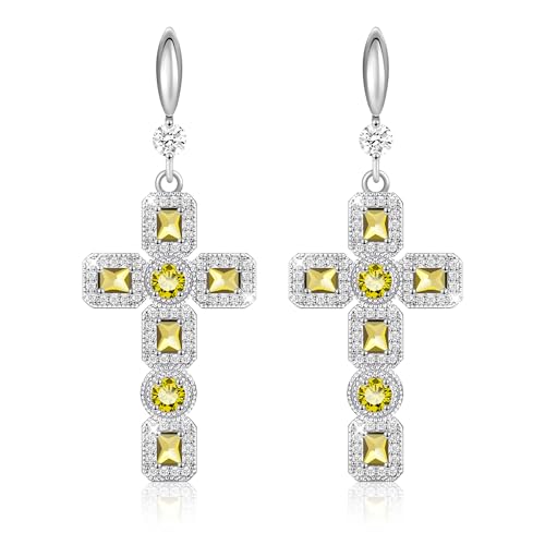 Linawe Ohrhänger Kreuz Ohrringe Hängend Silber, Moissanite Schmuck Damenohrringe Grün, Kristall Strasssteine Moissanite Geburtsstein Ohringe, Tropfen Ohrringe Weißgold von Linawe