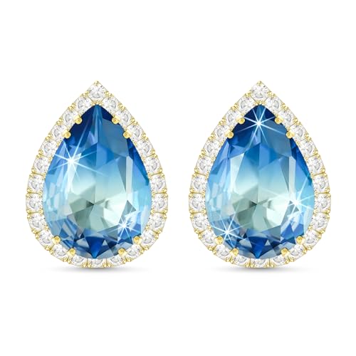 Linawe Ohrringe Blau Aquamarin Blaue Blauer Stein Ohrringe Gold, Ohrstecker Schmuck Damen, Goldene Ohrhänger Accessoires Hypoallergene Nickelfreie von Linawe