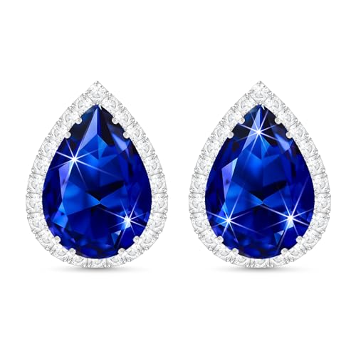 Linawe Ohrringe Blau Blaue Blauer Stein Ohrhänger Silber, Ohrstecker Damen, Schmuck Set Ohrringe Hochzeit Modeschmuck, Diamonds Diamanten Ohringe von Linawe