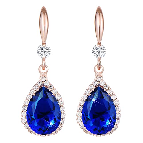Linawe Royalblau Saphir Ohrringe - Tropfen Hängend Damen Schmuck Set mit Kristall Diamanten Modeschmuck von Linawe