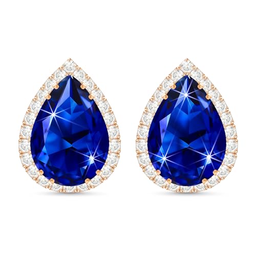 Linawe Ohrringe Blauer Stein, Ohrring Stecker Rosegold, Ohrhänger Ohrstecker Damen, Blau Blaue Diamonds Diamanten Modeschmuck Ohrringe, Schmuck Set Nickelfreie von Linawe