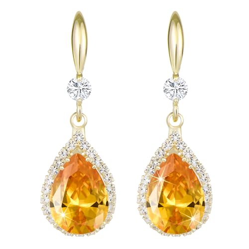 Linawe Gold Schmuck Set Damen, Hängende Orange Ohrringe, Kristall Diamant Modeschmuck Vergoldet, Tropfen Ohrringe für Hochzeit von Linawe