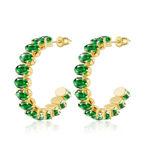 Linawe Ohrringe Gold Smaragd Grün Creolen Groß Schmuck, Fossil Ohrringe Gold Hängend Damen, Goldene Ohringe Edelstahl Ohrhänger Modeschmuck Vergoldet von Linawe