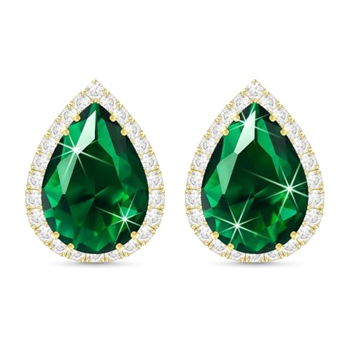 Linawe Ohrringe Grün Ohrring Stecker Ohrstecker Damen, Gold Goldene Ohrringe Ohrhänger, Schmuck Set, Diamanten Modeschmuck Hypoallergene von Linawe