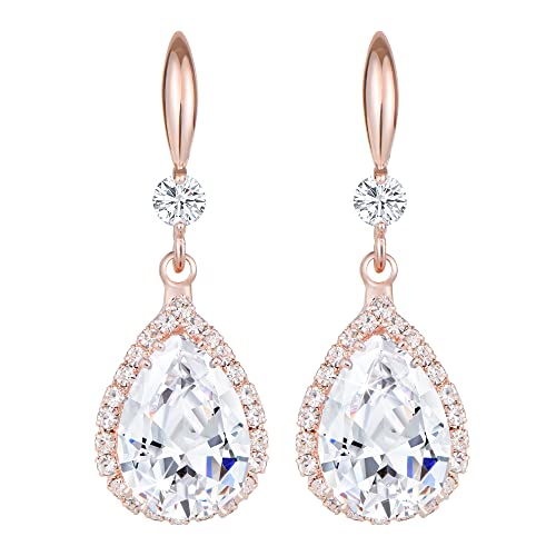 Linawe Ohrringe Hängend Rosegold, Schmuck Set Damen, Modeschmuck Kristall Diamant Ohrringe Tropfen Moissanite von Linawe