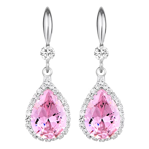 Linawe Rosa Tropfen Ohrringe Silber Hängend - Pink Schmuck Set Damen, Kristall Ohrhänger Diamant Modeschmuck - Hängende Ohrringe für Hochzeit, Moissanite von Linawe