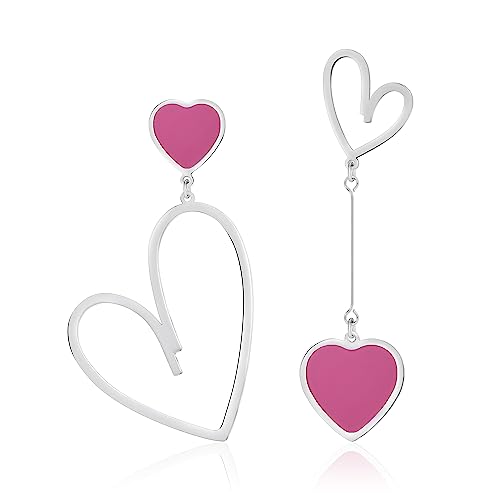 Linawe Rosa Pink Herz Ohrringe, Silber Hängend Damenohrringe Hänge Ohrringe Lover Ohringe Set von Linawe