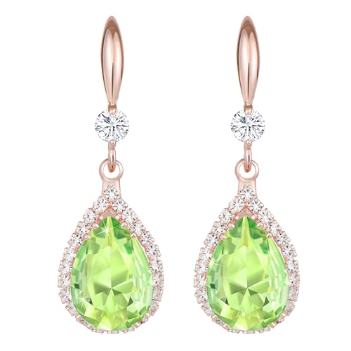 Linawe Rosegold Grün Ohrringe Modeschmuck, Schmuck Set Damen, Hängende Kristall Ohrhänger, Diamanten Hochzeit Ohrringe von Linawe