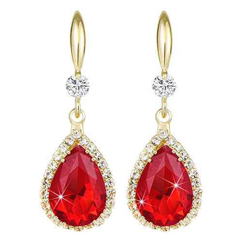 Linawe Rote Hängende Ohrringe, Gold Tropfen, Damen Schmuck Set, Schleifen Kristall Diamant Modeschmuck, Hochzeit von Linawe