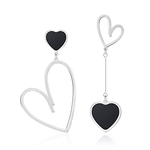 Linawe Ohrringe Schwarz Damen, Herz Hängeohrringe Ohrringe Silber Hängend, Schmuck Ohrstecker Damenohrringe, Grosse Ohrhänger Lover Statement Ohringe von Linawe