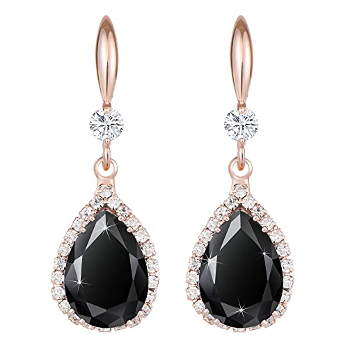 Linawe Rosegold Ohrringe Schwarz Damen - Tropfen Hängend, Schmuck Set, Modeschmuck, Kristall Diamant Ohrringe Selber Stechen Set Hochzeit von Linawe