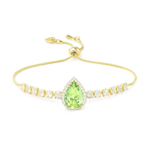 Linawe Peridot Grün Armband Damen, Gold Tennisarmband Armbänder Damenarmband Armkette, Edelstein Diamant Kristall Handkette Schmuck Jewelry, Tennis Bracelet Charm Armband von Linawe