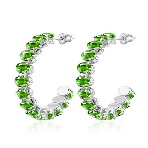 Linawe Peridot Grün Ohrhänger Silber Hängend, Creolen Groß Ohrschmuck Damen Ohrhänger, Edelstahl Silberne Ohrringe Modeschmuck Weißgold Nickelfreie von Linawe