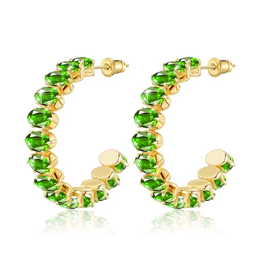 Linawe Peridot Grün Ohrringe Gold Creolen Schmuck, Fossil Ohringe Damen, Ohrringe Edelstahl Creolen Gold Groß Ohrhänger, Modeschmuck Hypoallergene von Linawe
