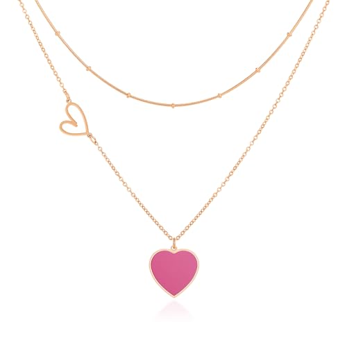 Linawe Pink Herzkette Herz Kette Halskette Damen Frauen, Rosegold Kettenanhänger Edelstahlkette Edelstahl Schmuck Jewelry, Layering Kette Set, Statement Kette mit Anhänger Linawe Pink Herzkette Herz Kette Halskette Damen Frauen, Rosegold Kettenanhänger Edelstahlkette Edelstahl Schmuck Jewelry, Layering Kette Set, Statement Kette mit Anhänger von Linawe