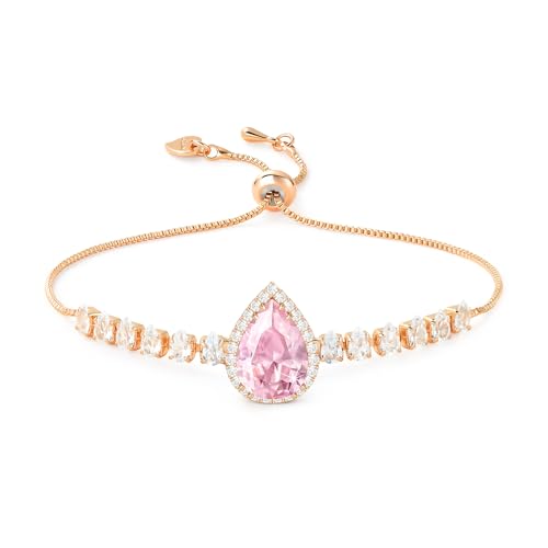 Linawe Pink Rosa Armband Damen Rosegold Tennisarmband Armbänder Schmuck Jewelry, Edelstein Diamant Kristall Tennis Bracelet, Glitzer Armkette Handkette Charm Armband Modeschmuck von Linawe