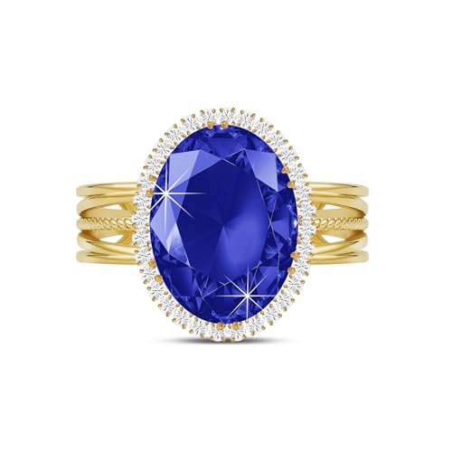 Linawe Ring Blauer Stein, Saphir Gold Ringe Frauen, Moissanite Goldring Damen Modeschmuck Jewelry, Goldene Boho Schmuck Ring Verstellbar Damenring, Statement Diamant Fingerring Vergoldet von Linawe