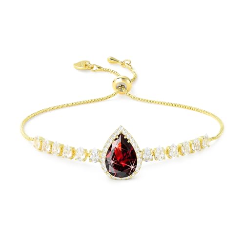 Linawe Rot Armband Damen Armbänder Tennisarmband, Granat Edelstein Diamant Kristall Armband Set, Gold Schmuck Jewelry, Armkette damen Glitzer Handkette Tennis Bracelet Modeschmuck von Linawe