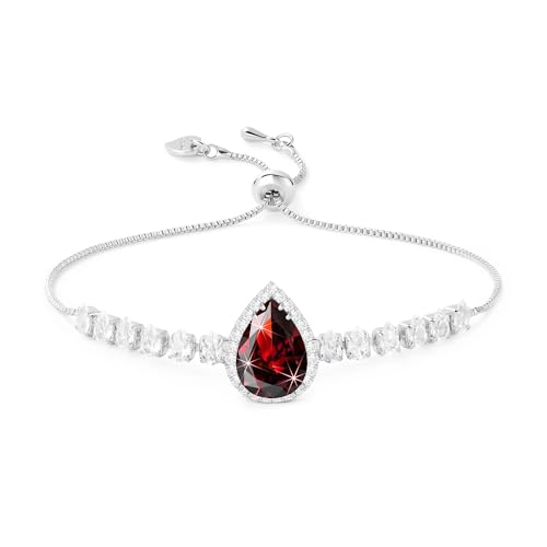 Linawe Rot Armband Damen Silber Armbänder Tennisarmband Damenarmband, Granat Edelstein Diamant Kristall Geburtsstein Armband Set, Armkette Damen Handkette Jewelry Modeschmuck von Linawe
