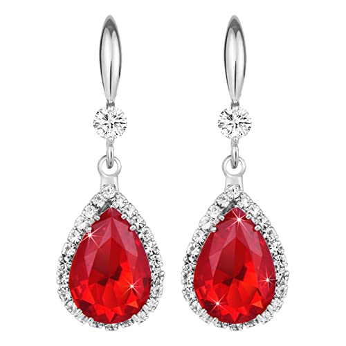 Linawe Rote Ohrringe Silber Schmuck Set Damen, Hängend Tropfen Schleifen Ohrringe, Kristall Diamant Modeschmuck, Moissanite Hochzeit von Linawe
