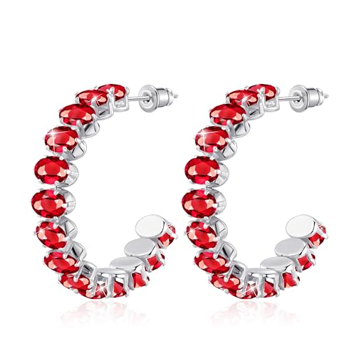 Linawe Rubin Rot Ohrringe Silber Hängend, Creolen Groß Ohrhänger Ohrschmuck, Edelstahl Ohringe Damen Modeschmuck Hypoallergene von Linawe