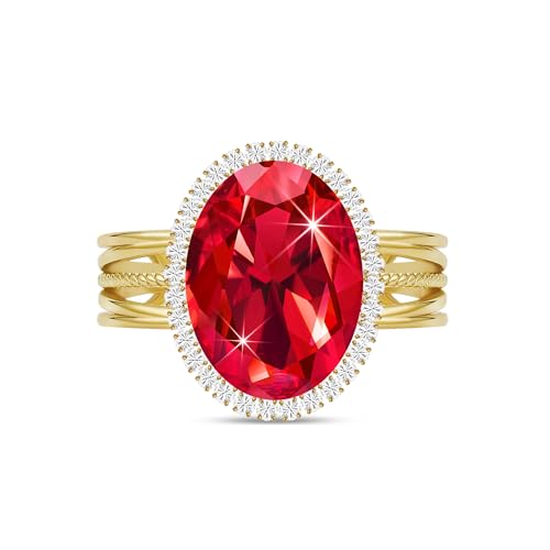 Linawe Rubin Rot Ring Verstellbar Gold Ringe Frauen, Moissanite Ring mit Stein, Damenring Modeschmuck Goldring Damen, Goldene Ring Schmuck Jewelry, Fingerring Vergoldet Diamant Ring von Linawe