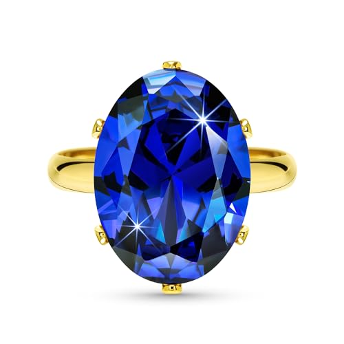 Linawe Saphier Blau Ringe Frauen, Gold Ring Verstellbar, Schmuck Ringe Damen, Moissanite Diamant Blauer Stein Fingerring Damenringe, Modeschmuck Statement Jewelry von Linawe