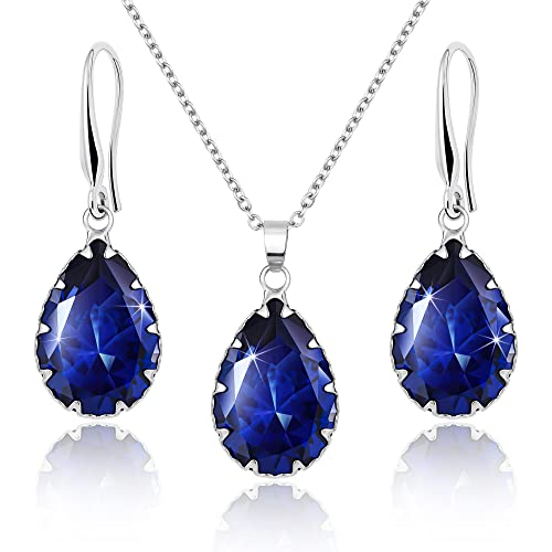 Linawe Saphir Schmucksets Schmuck Set Damen, Ohrringe Silber Hängend Damenohrringe Ohrringe Set, Anhänger Kette Halskette Jewellery, Modeschmuck Schmuck Geschenke für Frauen von Linawe