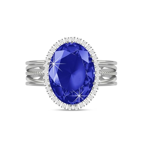 Linawe Saphir Stein Ring Verstellbar, Ring Damen Silber Fingerring mit Blauer Stein, Moissanite Diamant Edelstein Schmuck Silber Damenring Modeschmuck, Statement Silberring Vintage Ringe Weißgold von Linawe