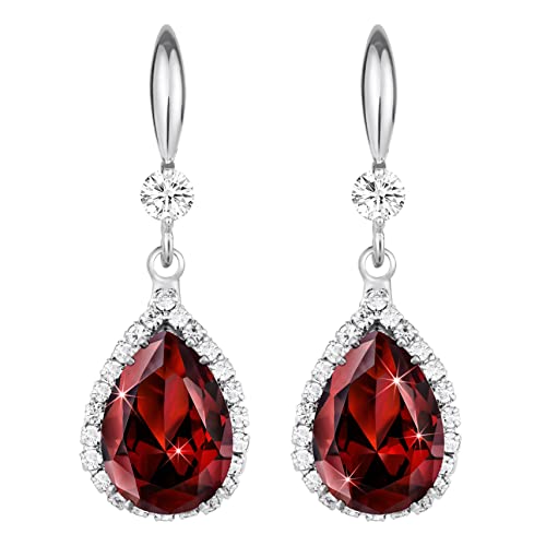 Linawe Schmuck Damen Ohrringe Silber, Tropfen Ohrringe Rot Rote Ohrringe Hängend, Kristall Ohrhänger Diamant Diamanten Modeschmuck Ohrringe, Hängende Ohrringe, Moissanite Ohrringe Hochzeit von Linawe