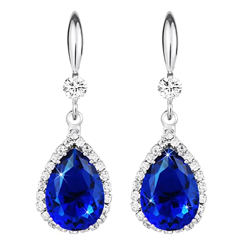 Linawe Schmuck Ohrringe Silber, Hängend mit Blauem Saphir und Kristall-Diamanten Modeschmuck von Linawe