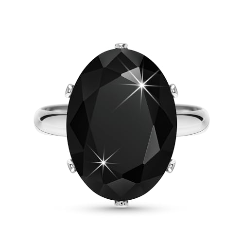 Linawe Schmuck Silber Ring Frauen, Schwarz Ring Verstellbar, Grosse Groessen Moissanite Diamant Fingerring Damen, Silver Ring Jewelry Modeschmuck Jewellery von Linawe
