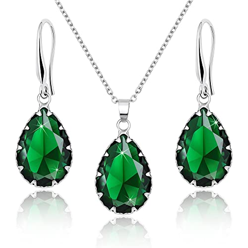 Linawe Schmuckset Grün Schmuck Set Damen, Ohrringe Silber Set Ohrringe Hängend Damenohrringe, Smaragd Anhänger Kette Halskette, Kettenanhänger Silber Modeschmuck Jewelry von Linawe