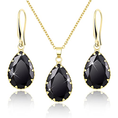 Linawe Schmucksets Schmuck Set, Schwarze Kette Damen Halskette Anhänger, Ohrringe Gold Hängend Damenohrringe, Goldschmuck Modeschmuck Jewelry Set, Geschenke für Frauen von Linawe