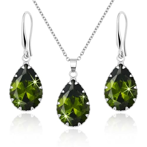 Linawe Schmucksets für Damen, Ohrringe Silber Hängend, Anhänger Kette Halskette Silberkette Peridot Grün Kettenanhänger, Damenohrringe Ohrringe Set Jewelry Set Modeschmuck von Linawe