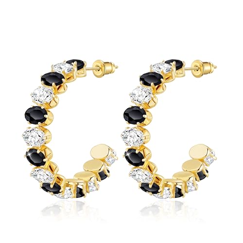 Linawe Schwarz Ohrringe Gold Creolen Groß, Ohringe Gold Hängend, Schmuck Edelstahl Damen, Goldene Ohrhänger Modeschmuck Hängende Ohrringe Vergoldet von Linawe