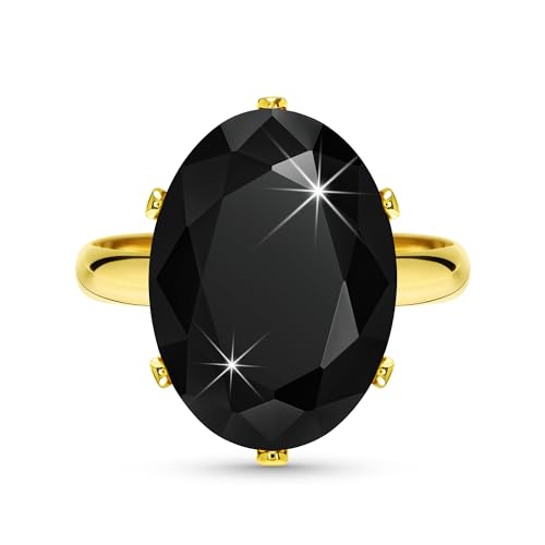 Linawe Schwarz Ring Frauen, Gold Schmuck Ring Verstellbar, Goldring Goldene Ringe Vergoldet, Grosse Groessen Moissanite Diamant Fingerring Damen, Statement Damenringe Modeschmuck von Linawe