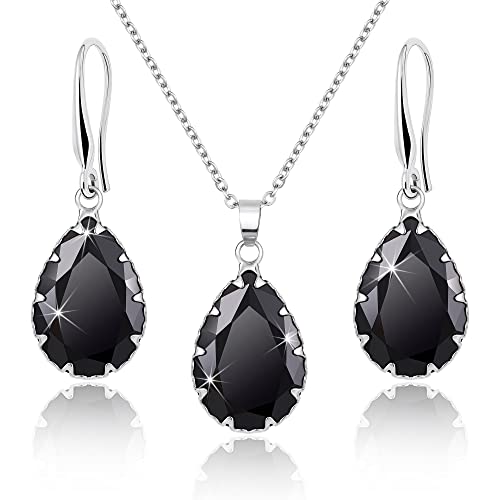 Linawe Schwarz Schmuck Set Schmucksets für Damen, Ohrringe Silber Hängend Damenohrringe Ohrringe Set, Anhänger Kette Halskette Modeschmuck Jewelry Set von Linawe