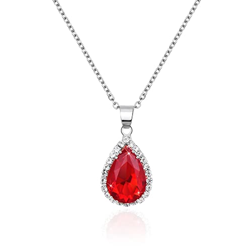 Linawe Silber Kette Damen Rot Rubin Halskette Anhänger Silberkette, Diamant Geburtsstein Kristall Kette Kettenanhänger, Charm Kette Damenkette Schmuck Set Jewelry Modeschmuck von Linawe