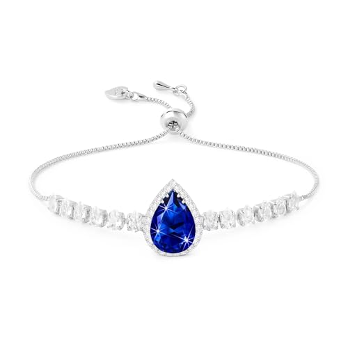 Linawe Silber Tennisarmband Saphire Blau Armband Damen, Armbänder Damenarmband Armkette Bracelet Schmuck Jewelry, Edelstein Diamant Kristall Bettelarmband Armband Set Handkette von Linawe