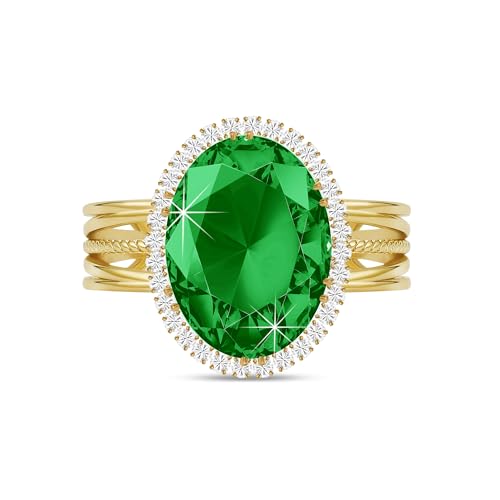 Linawe Smaragd Ring mit Grünem Stein, Gold Ringe Frauen, Moissanite Ring Damenring Modeschmuck, Statement Goldring Verstellbar Statement Fingerring Damen, Diamant Edelstein Goldene Ringe Vergoldet von Linawe