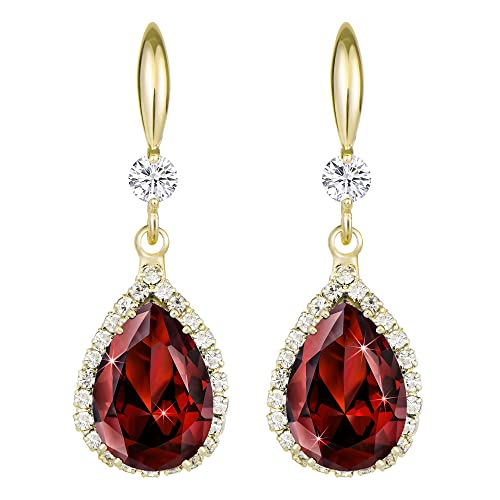 Linawe Tropfen Ohrringe Rot, Gold Schmuck Set Damen, Rote Ohrringe Hängend Modeschmuck, Kristall Ohrhänger Diamant Diamanten Ohrringe Vergoldet, Hängende Ohrringe, Moissanite Ohrringe von Linawe