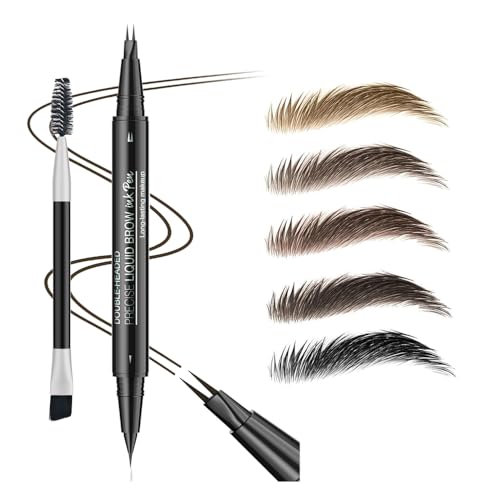 5 Farbtöne flüssig Härchenzeichnung Augenbrauenstift mit Gabel & spitz Varianten für undichte Augenbrauen, Hair-like Eyebrow Pen with Brow Spoolie (#4 Dunkelgrau) von Linble