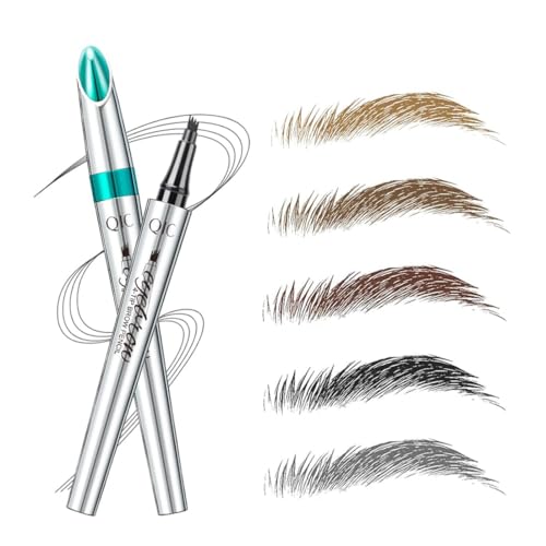 5 Farben flüssig Härchenzeichnung Augenbrauenstift mit Micro-Fork-Spitze, natürlich Microblading Effekt für undichte Augenbrauen (#3 Rotbraun) von Linble