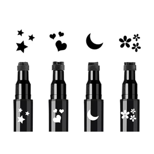 Gesichtsstempel & Eyeliner Set, 4 Stück Schwarz Augenstifte mit Motivstempel und Eyeliner / 2-in-1 Face Stamp and Liquid Winged Eye Liner Pen von „Linble“ von Linble