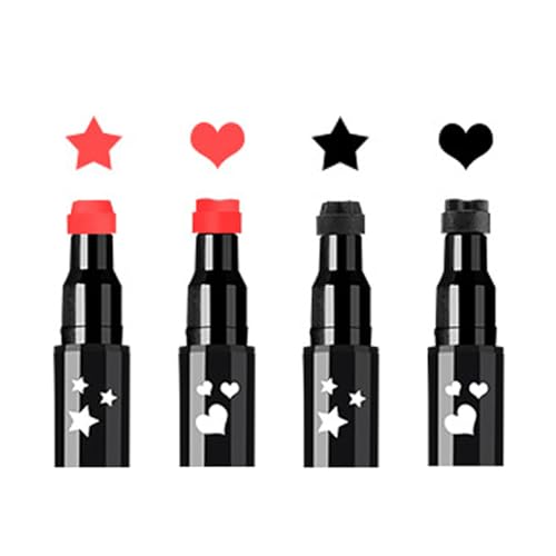 Stern & Herz Gesichtsstempel Eyeliner Set, 4 Stück Rot und Schwarz Eyeliner mit Motivstempel, Star Heart Face Makeup Stamp von „Linble“ von Linble